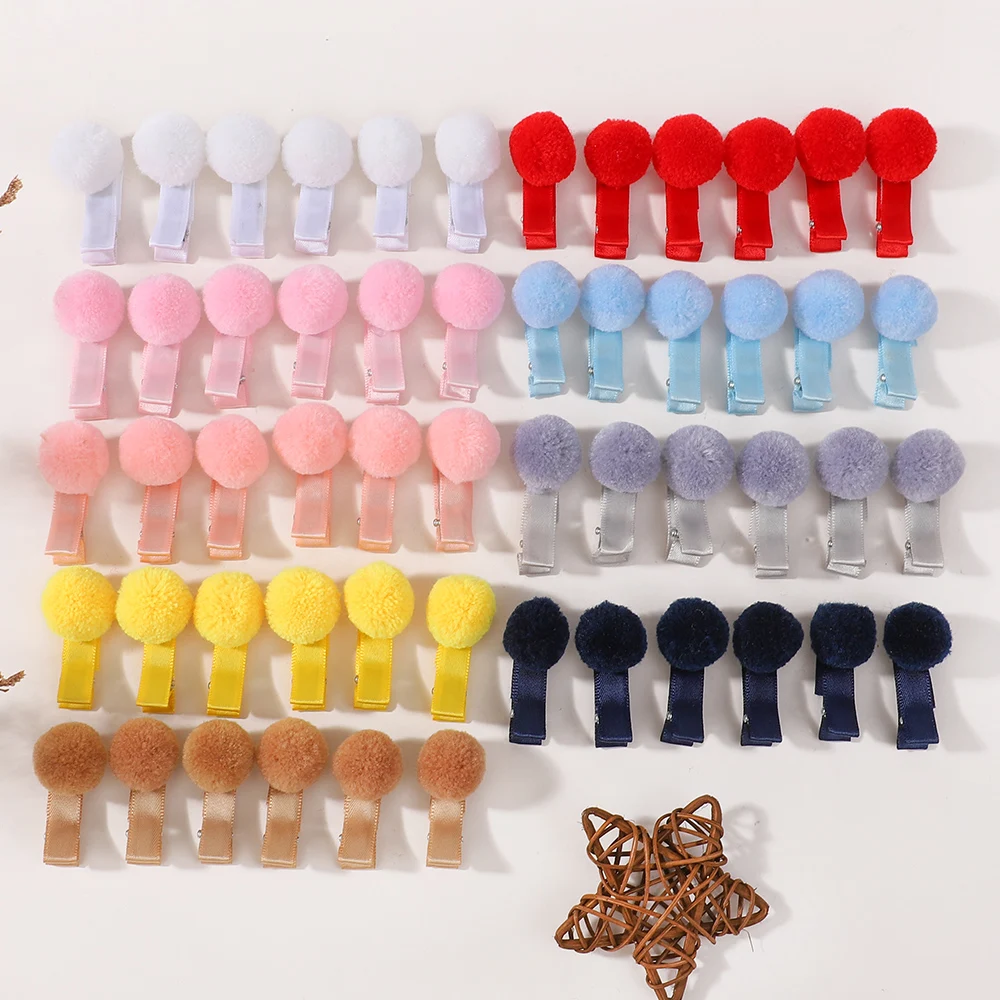 40PCS/SET Random Color Plush Ball hairclips for Baby girls Sweet Hairpin Hairgripe Barrettes Kawaii Kids Hair Accessories