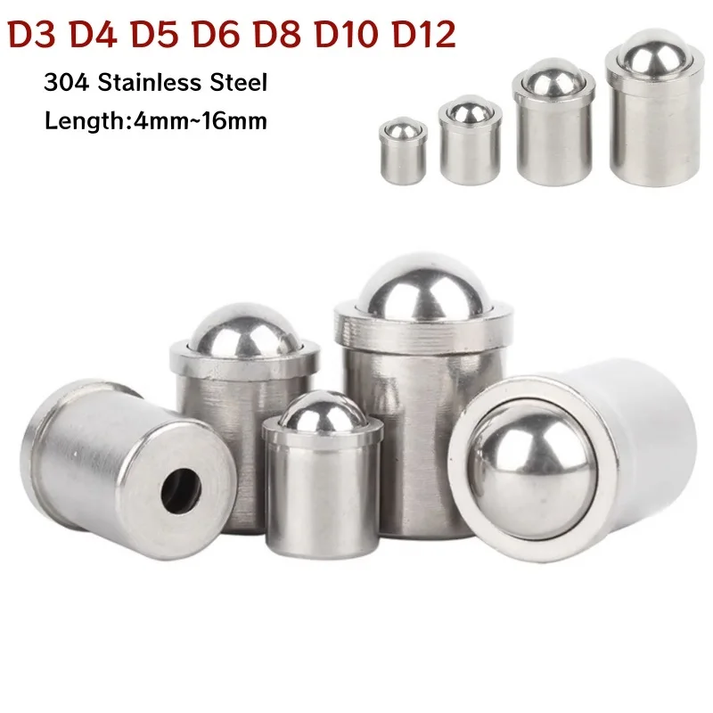 D3 D4 D5 D6 D8 D10 D12 3~12mm Press-Fit Plunger 304 Stainless Steel Spring Ball Plungers With Locating/Positioning Function