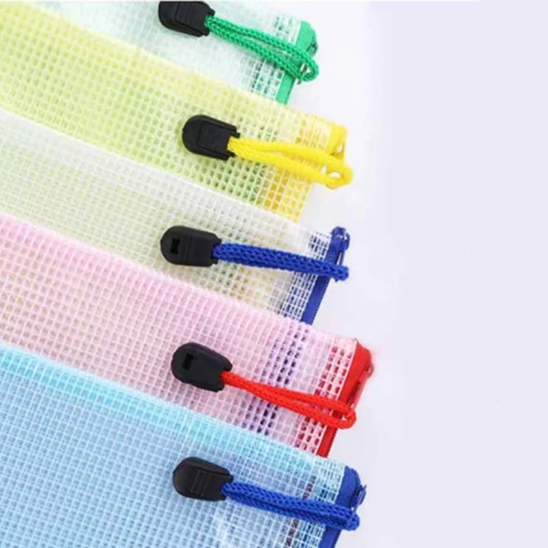 5Pcs Thickened A4/A5/A6 File Bag with Zipper Pvc Transparent Grid Large-capacity Stationery Office Supplies File Folder