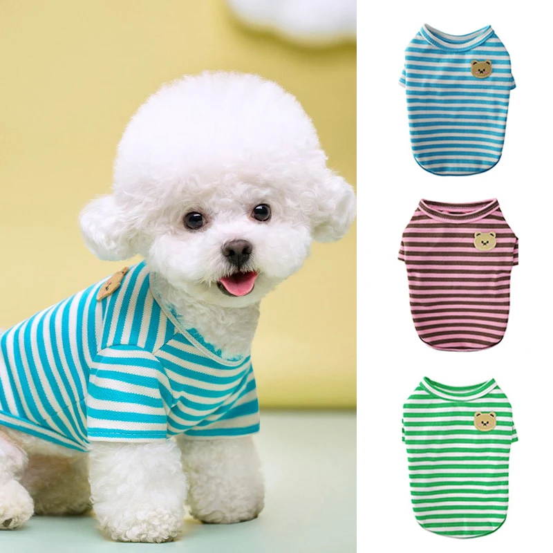 Summer Dog Clothes Bear Print Stripe T-Shirt French Bulldog Bichon Vests Luxury Dog Clothing Cat Thin shirts Pet Costume