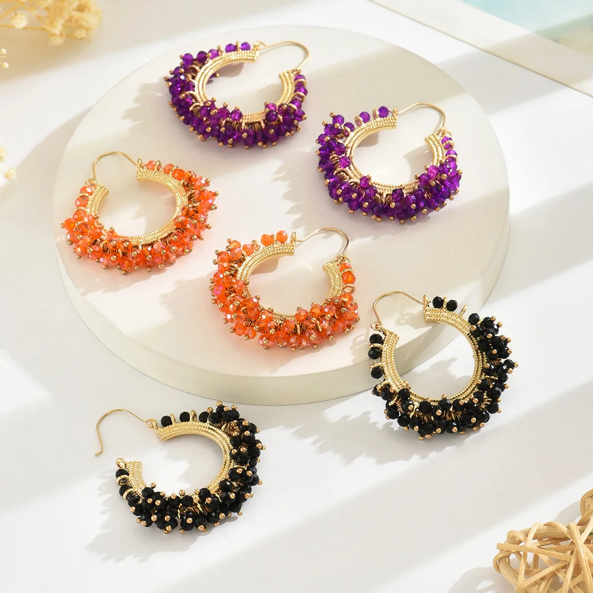 

Серьги из рисовых бусин Круглый кристалл Богемия Сплав Намотка Ручное плетение Женская мода Простые серьги из бисера