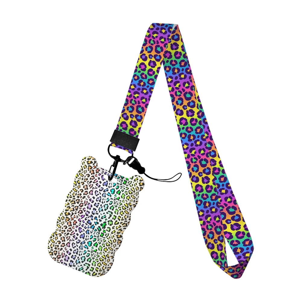 Leopard Prints Card Holder Work Access Name Badge with Keychains Student Id Card Lanyard Holder Accessories