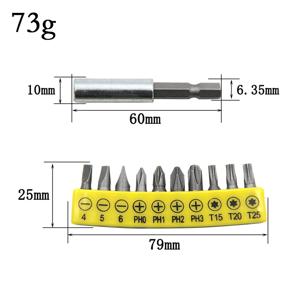 10pc Rubber Strip Cross Screwdriver Head Bit 60mm Conversion Extension Rod Woodworking Power Tool Set