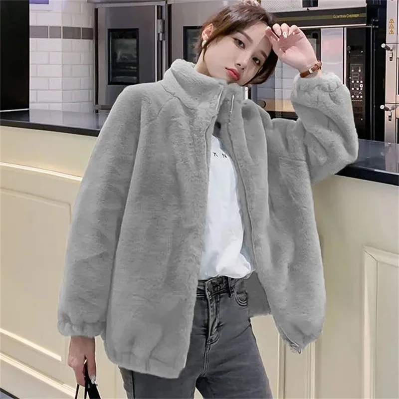 

Sportshirt Cardigan Coat Women's 2024 Autumn Winter New Style Thickened Double Velvet Jacket Stand-UP Collar Warm Outwear Ladies