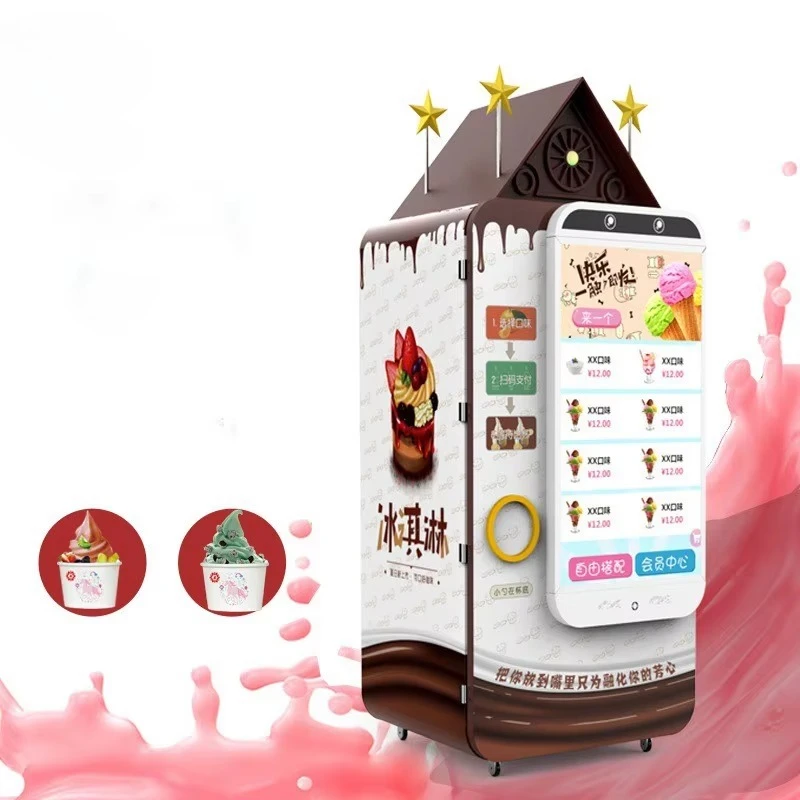 Customized Fully Automatic Smart Ice Cream Vending Machine Metal Construction Quick 200 Ice Creams Multiple Payment Methods Cone