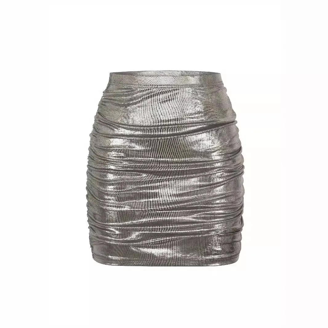 Y2k Women's Summer Cotton Solid Color Ruffle Mini Skirt High Waist Red Stretch Metallic Silver Shiny Short Western Style