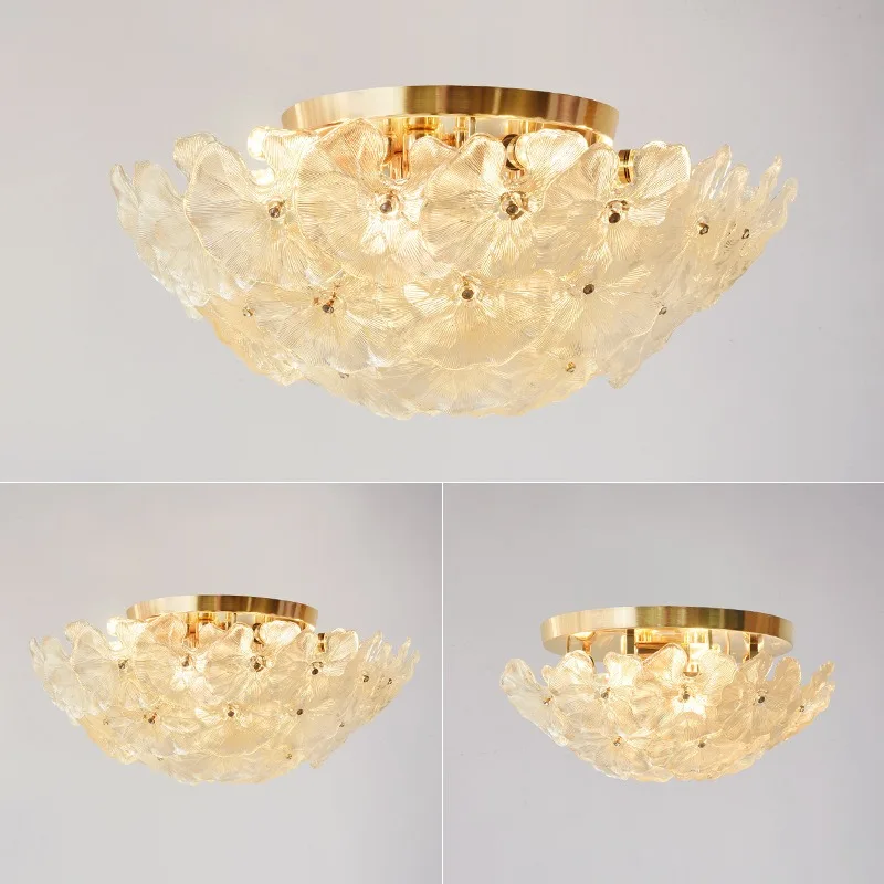 

French living room ceiling light, simple Nordic postmodern glass petal master bedroom light, luxurious dining room light