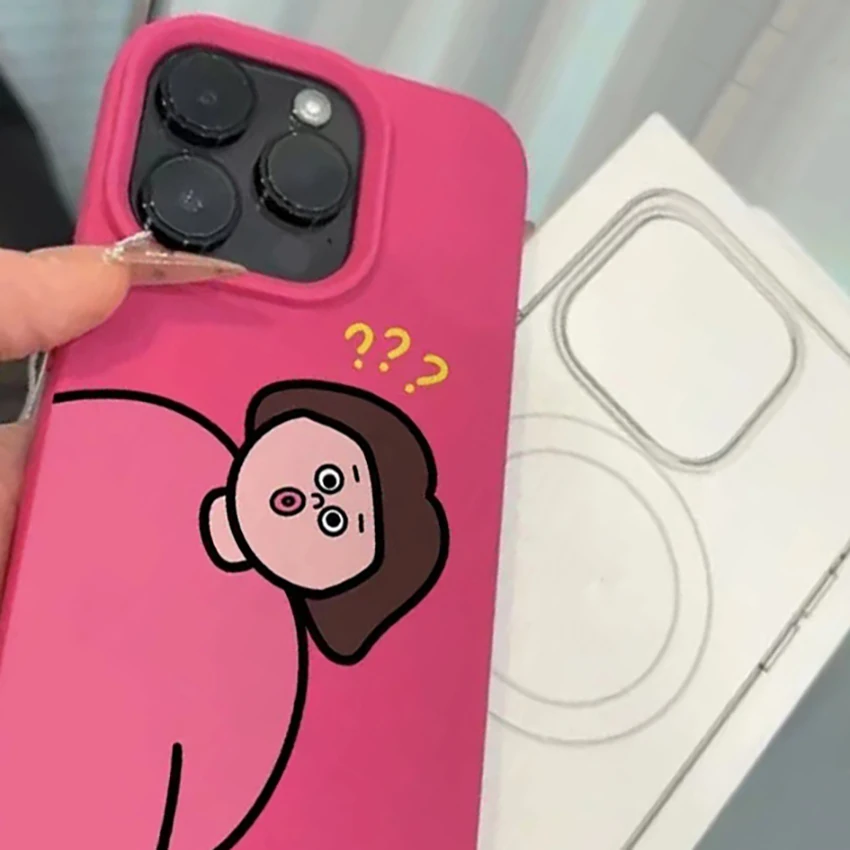 حافظة هاتف ممتعة للزوجين لهاتف آيفون 16 15 14 13 برو 12 11 ماكس بلس 16 برو حافظة هاتف بلون سادة كارتون 15 برو ماكس غطاء فريد من نوعه