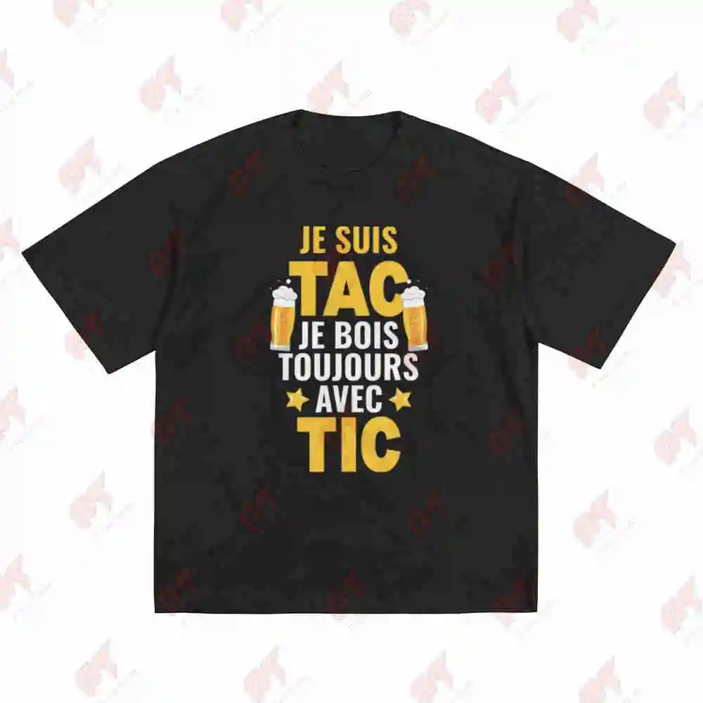 French Beer Lover Tac Tic Short Sleeve Tee 100% Cotton T-Shirt