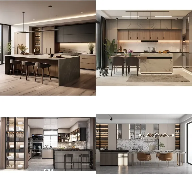 Residential Simple Glass Wall Automatic Folding Kitchen Cabinet with Soft Closing Drawer