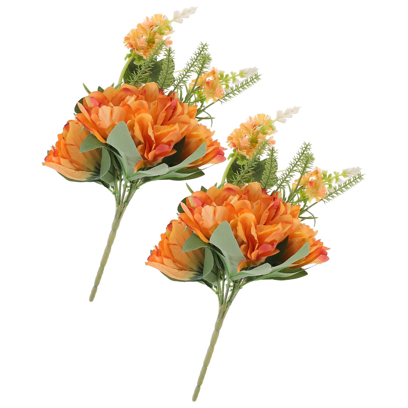

2pcs Artificial Peony Bouquet Fake Silk Flower Decoration Simulation Orange Home Wedding Party Bridesmaid Office