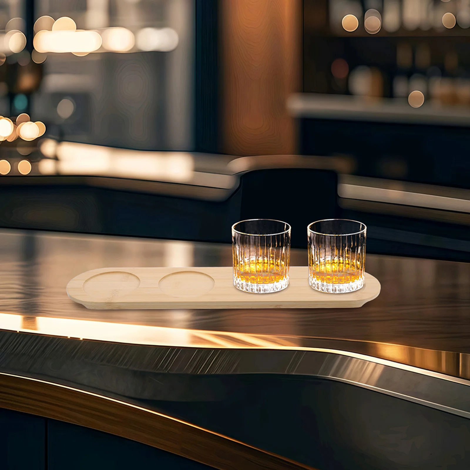 

2Pcs Wood Cocktail Tray - Bamboo 4-Slot Wine Whiskey Glasses Holder for Beer Drinks Bar Ktv Party Serving Display Stand