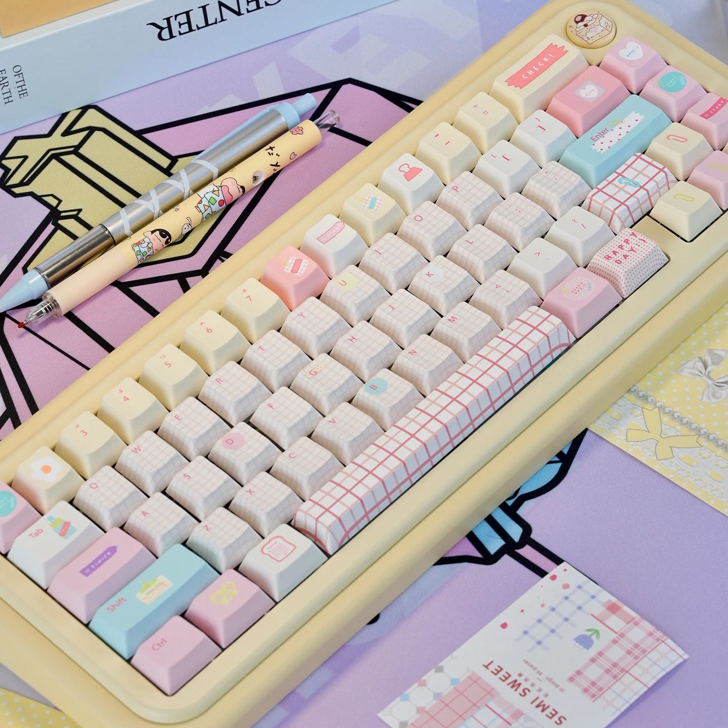 Summer Journal Keycaps Dye-sub Cherry Profile PBT Keycaps Set Pink Cute Key Caps For MX 61/68/96/104 Mechanical Keyboard