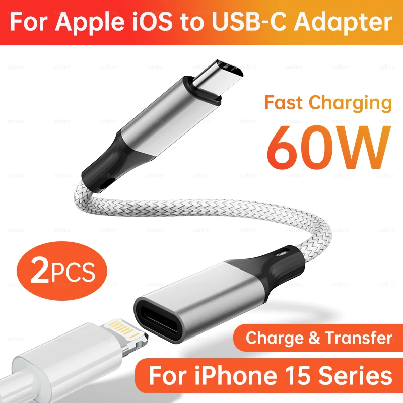 60W For lightning Female to Type C Male Charging Adapter 27W Cable For iPhone 15 14 Pro iPad Air Fast Charger Phone For Carplay