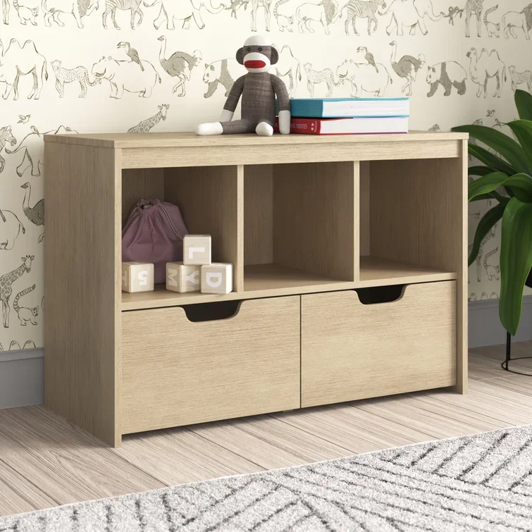 Kids Toy Storage Cabinet with 2 Rolling Toy Drawers and Large Storage Cube Shelf Toy Chest Cabinet Kids Room Bookcase