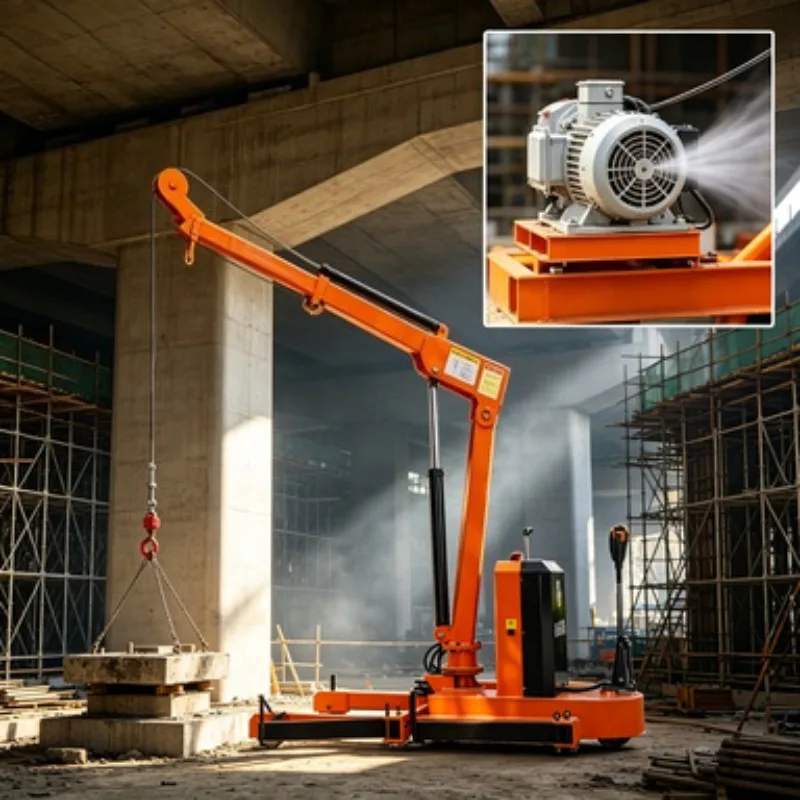 Flexible Counter Weighted Floor Crane – 1Ton Electric Hoist with Rotating Jib Boom, Portable Mobile Crane for Multi-Purpose