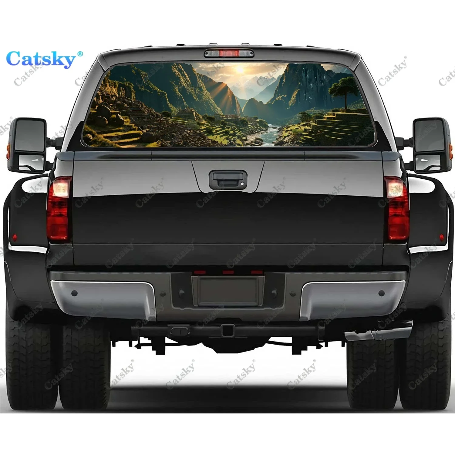 

Sunrise in Fantasy Mountains Rear Window Decal Fit Pickup,Truck,Car Universal See Through Perforated Back Windows Vinyl Sticker
