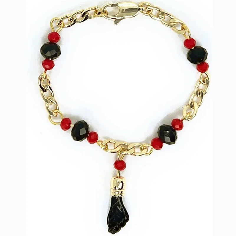 14KT GP BLACK HAND LUCKY CHARM EVIL EYE BABY PULSERA 5.5" - AZABACHE MAL DE OJOS BRAZALETE DE
