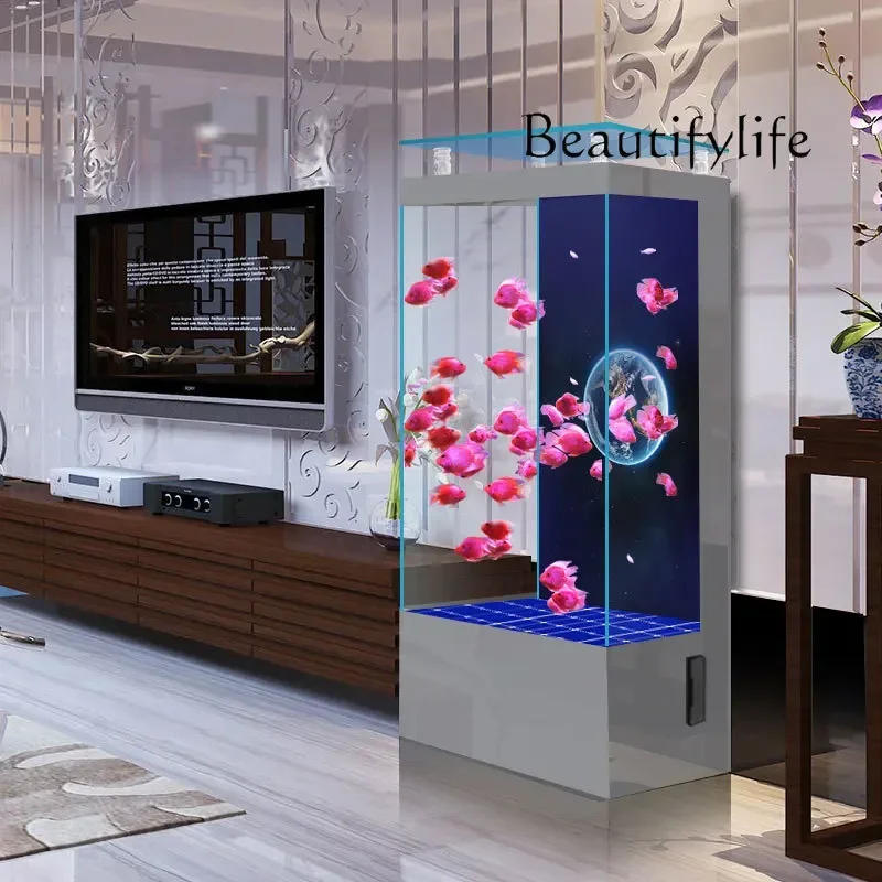 NV New square living room household small ultra-white glass fish tank floor ecological cycle W