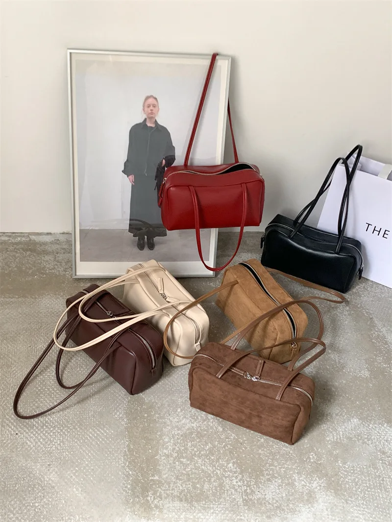 Wildleder Boston Tasche Baguette Tasche Handtasche Schultertasche Damen Vintage Kissen Unterarmtasche für den Alltag – Detail 14