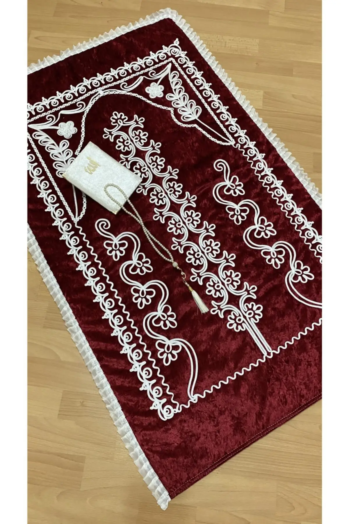 

DOLBOVI velvet red prayer Rug 3 piece quarter bridal groom set Meditation Rug