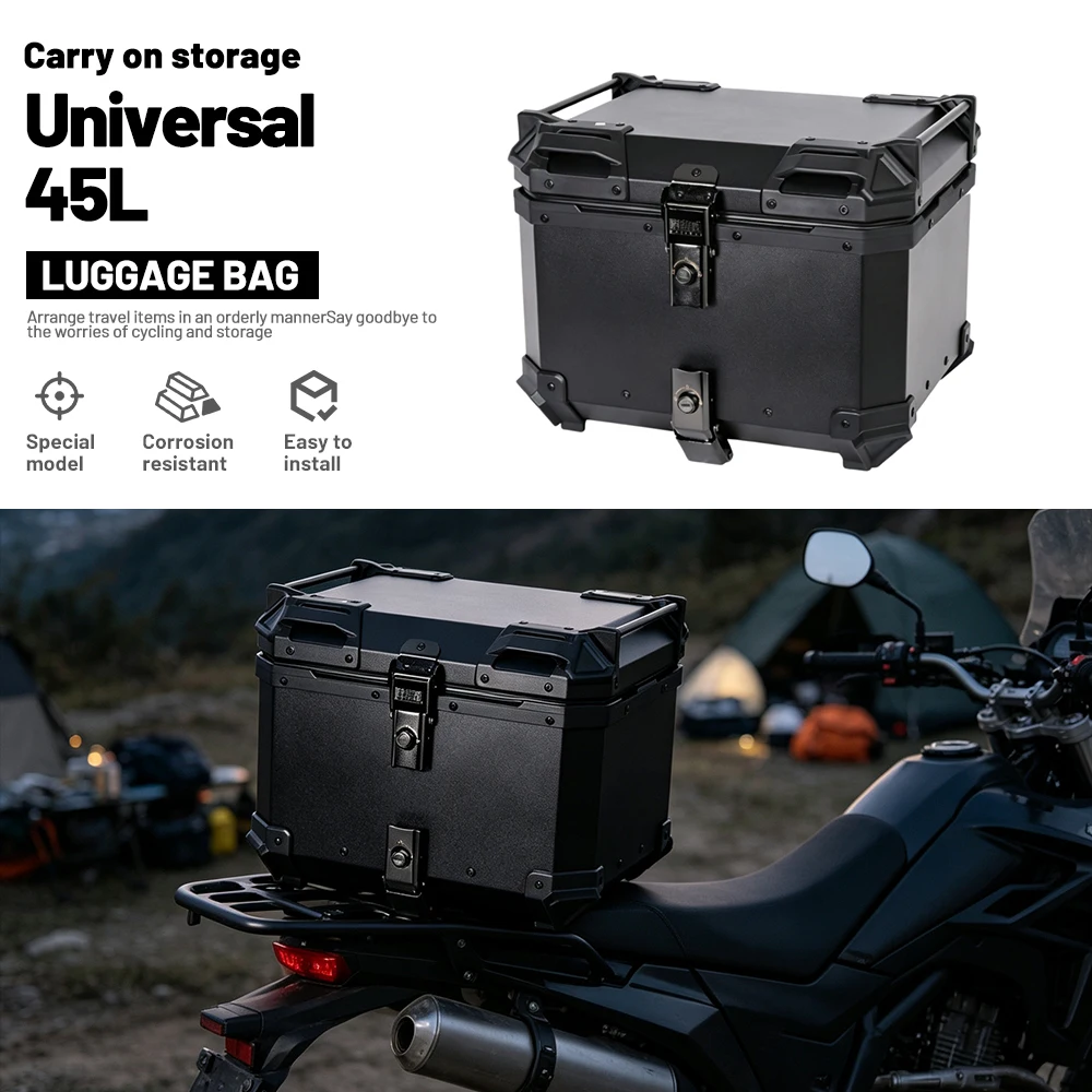 Full Sealed Waterproof All Black 45L 55L Aluminum Motorcycle Rear Cargo Case Quick Detach Mojiwei E-Scooter Storage Trunk