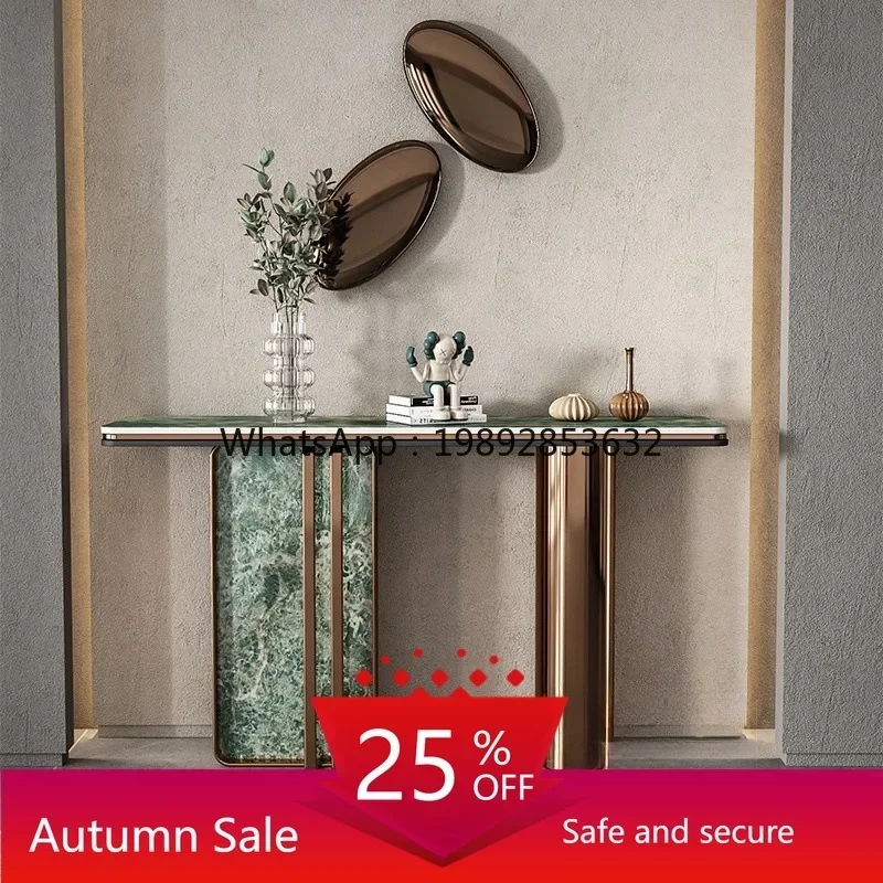 r5.13  Light Luxury Marble Pattern Entryway Table Stainless Steel Entryway Table Entryway Living Room Console Table