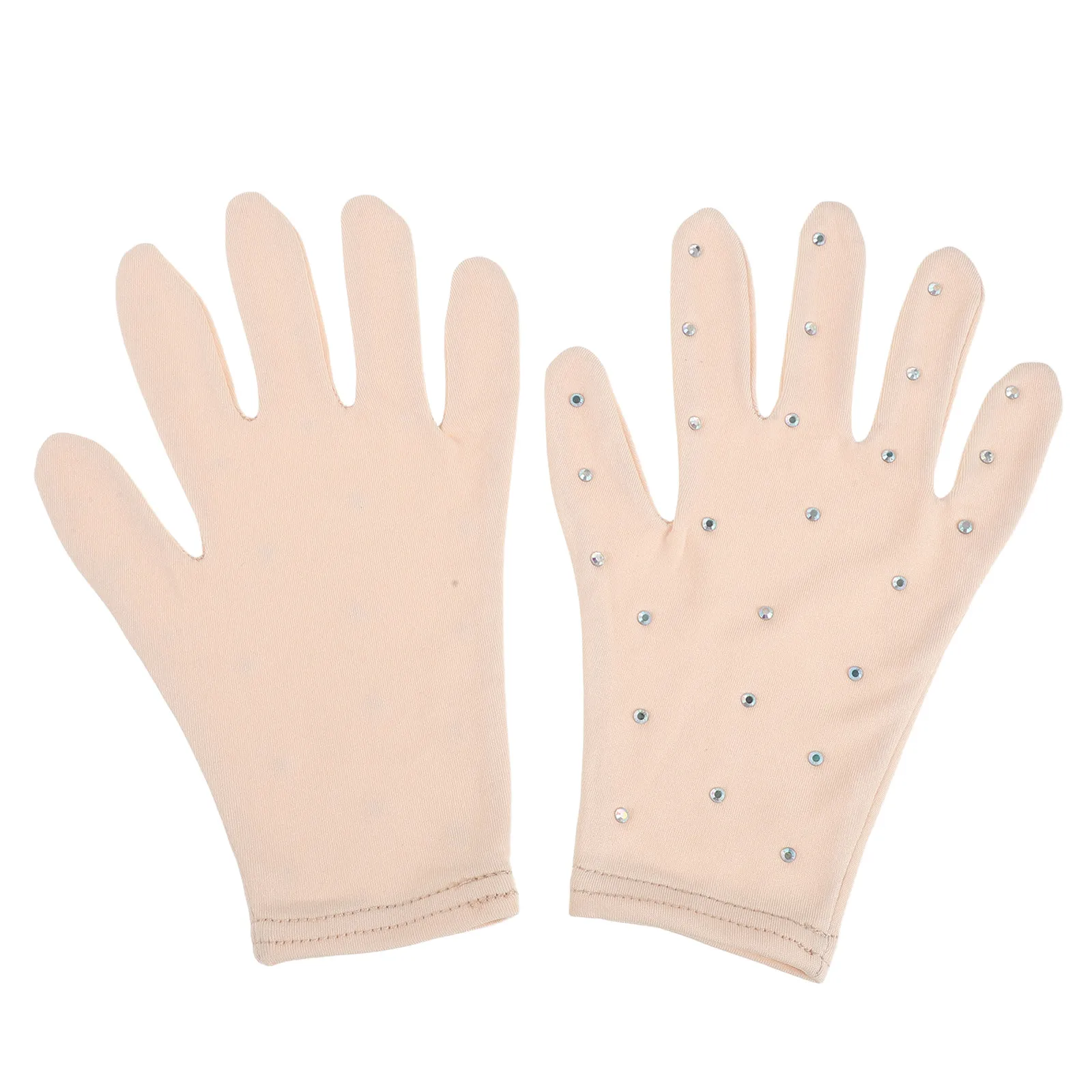 

1Pair Girls Ice Skating Gloves Rhinestone Embellished Skin Color 10-13 Years Old Thermal Comfort Figure Skating Accessories