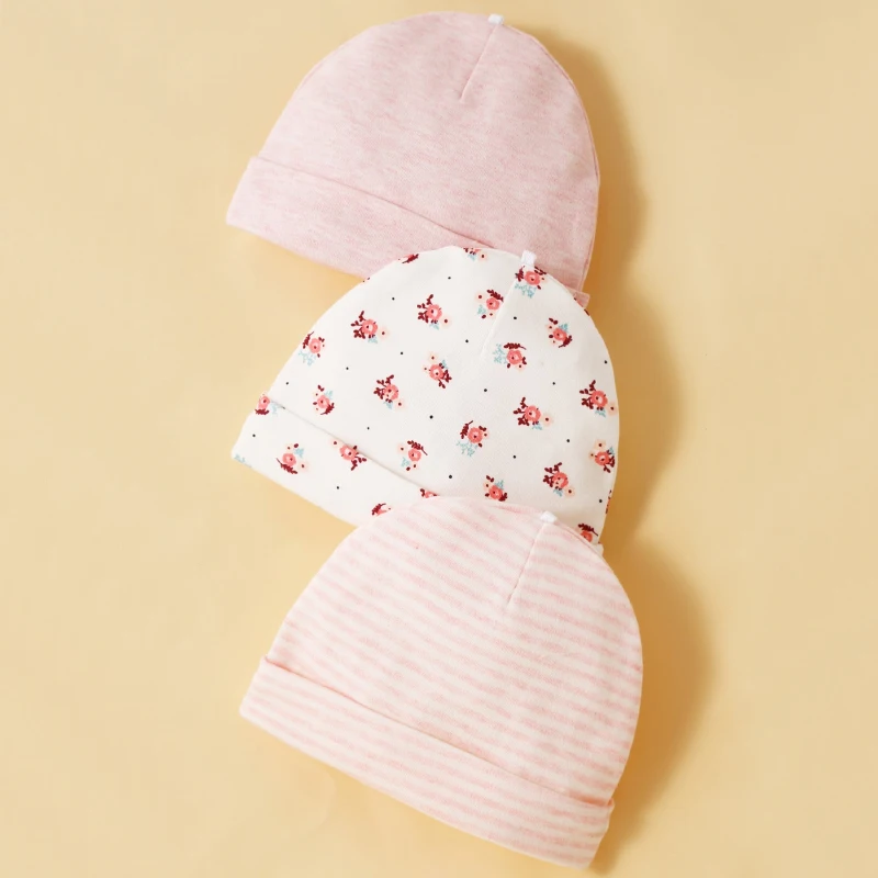 3 Sets of Baby Girls Hats and Gloves 100% Cotton Soft and Comfortable Preventing Scratches On The Face Fashionable Simple