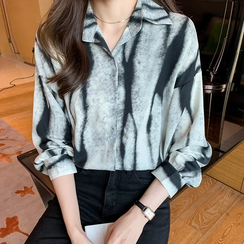 

Women's Casual Korean Style Fashion Stripe Khaki Shirt Tops Loose Long Sleeve Blouse