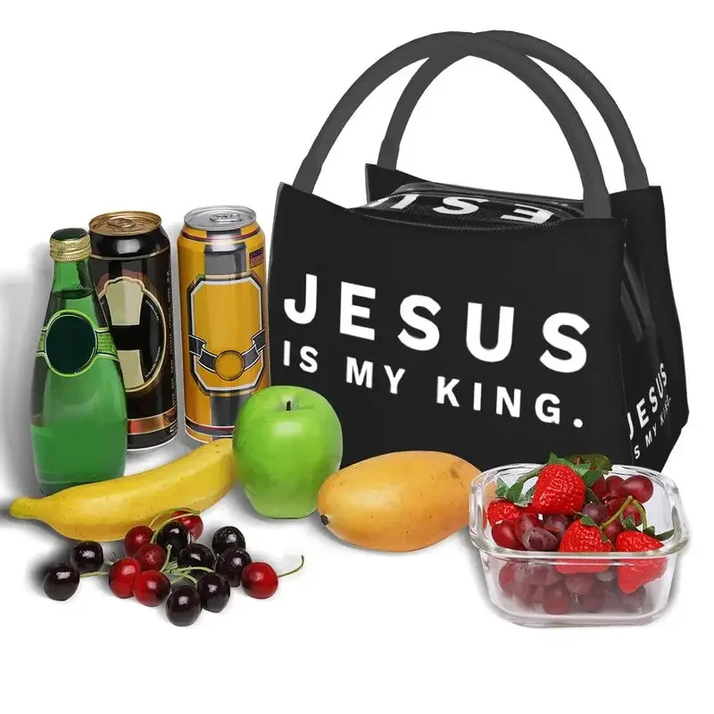 Jesus Is My King Thermal Insulated Lunch Bags Women My King Faith Christian God Resuable Lunch Tote Meal Food Box