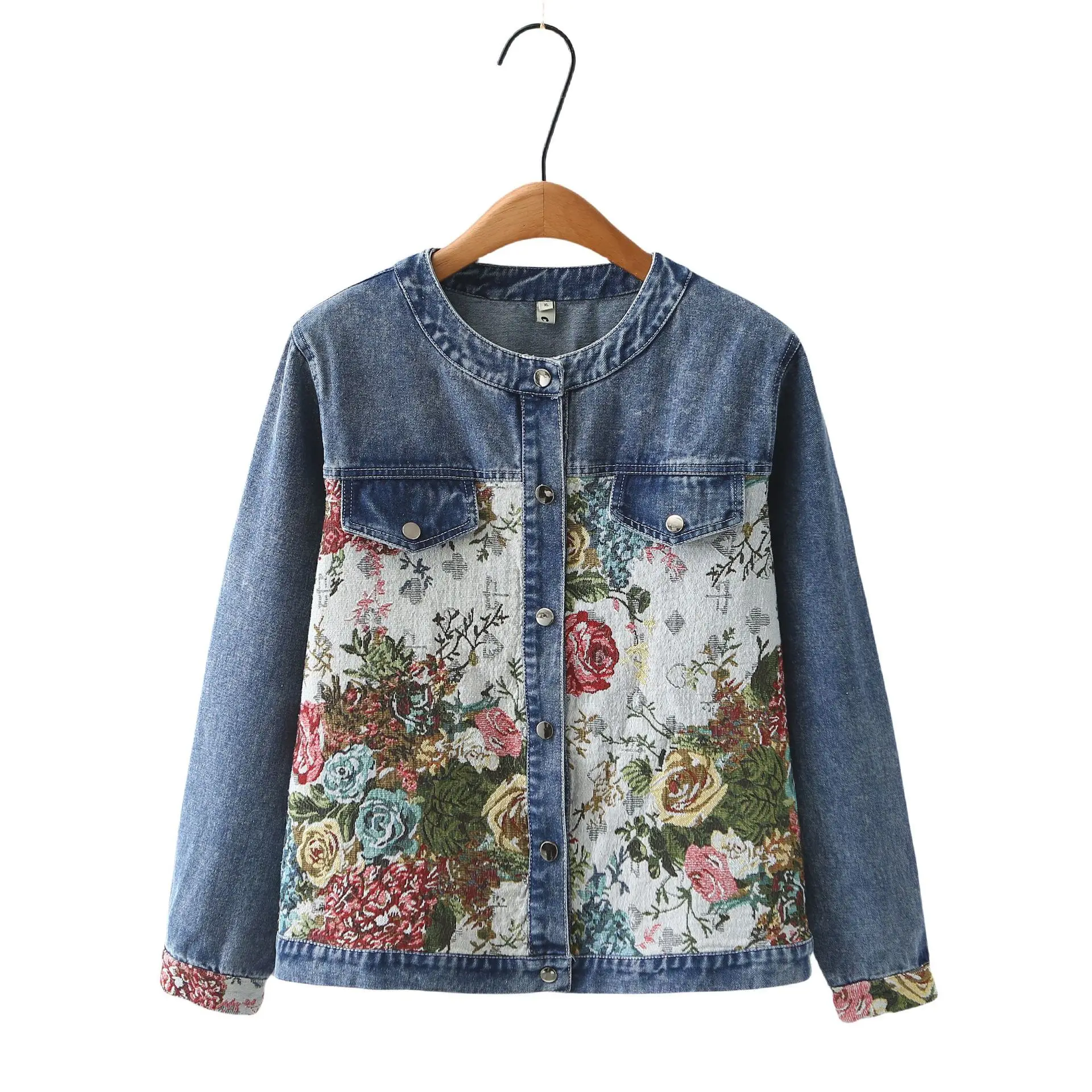 2025 Early Spring New Denim Jacket Women Plus Size Fashion Temperament Chic Patchwork Floral Coat 8286