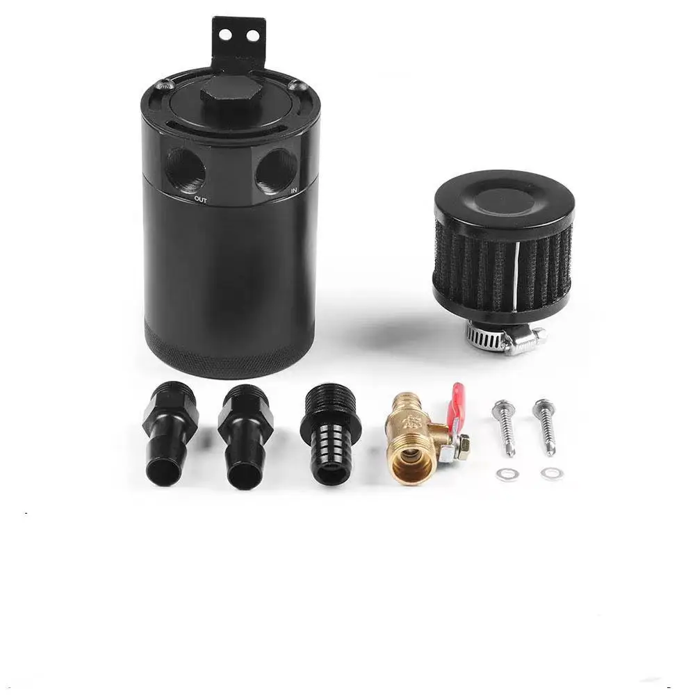 Universal Aluminum 2-port/ 3-port Oil Catch Can Tank With Breathing Filter And Oil Drain Valve Filter