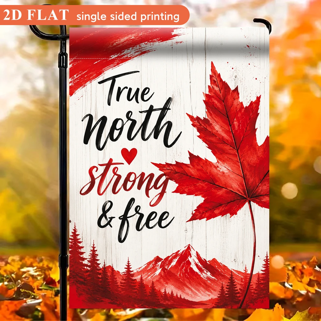 1pcs True North Strong And Free Canada Maple Leaf Garden Flag Rustic Wood Texture Fall Outdoor Yard Decor