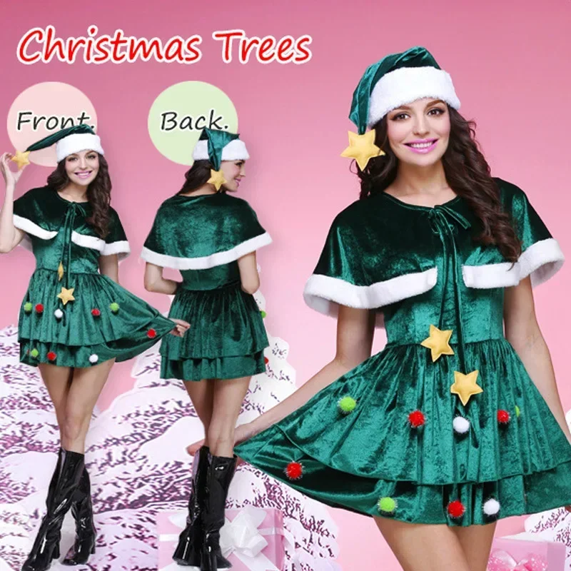 Costume d'Arbre de Noël Cosplay pour Femme, Robe de ixImbibée de Chapeau