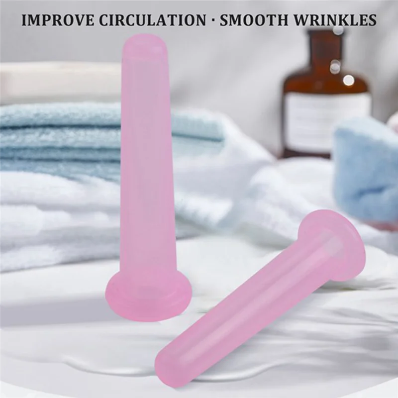 

2 Sets (8) Natural Silicone Facial Cupping Vacuum Face Push Oil Shujing Suction Face Artifact Pink
