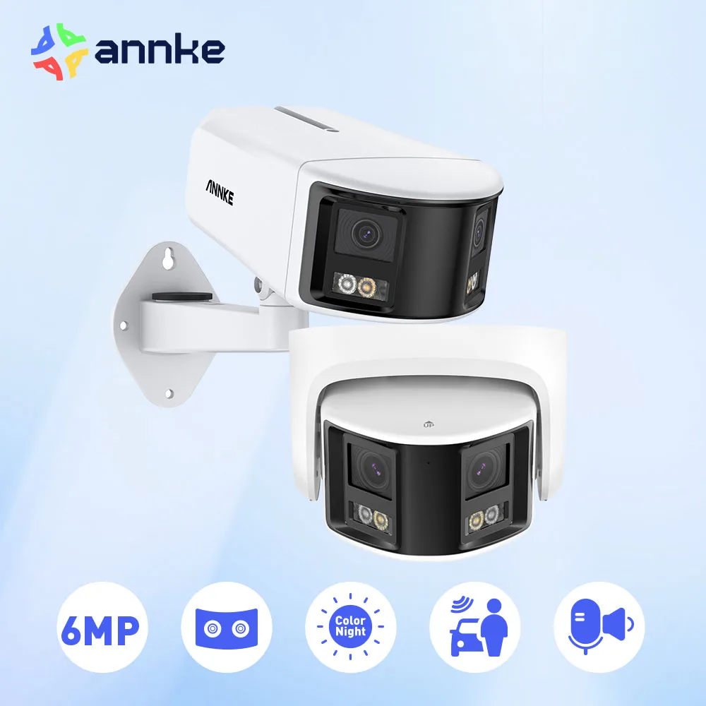 

ANNKE 180 ° 6MP DUO POE двойной объектив широкоугольная наружная видеокамера, 6MP AI Обнаружение человека, 6MP камера безопасности, 2-полосная аудио камера видеонаблюдения