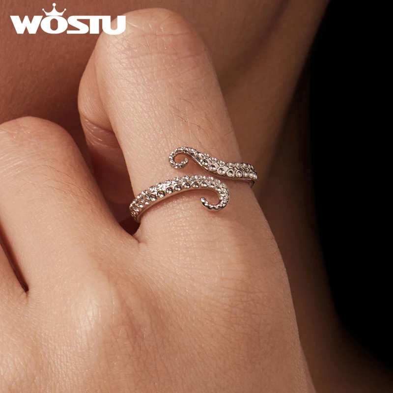 WOSTU Rainbow Dreamy Seahorse Open Ring For Women, Hypoallergenic White Gold Plated Ocean Animal Rings Holiday Jewelry Gift