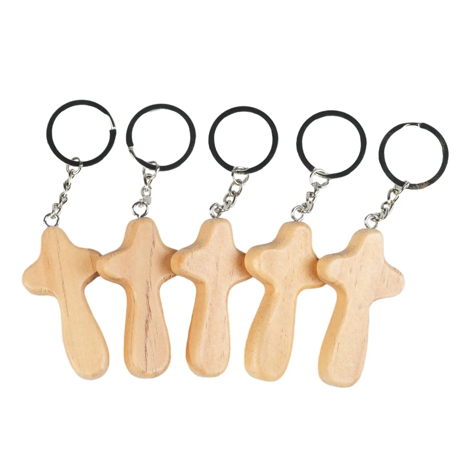5 Pieces Cross Keychain Wooden Pendants Multipurpose DIY Portable