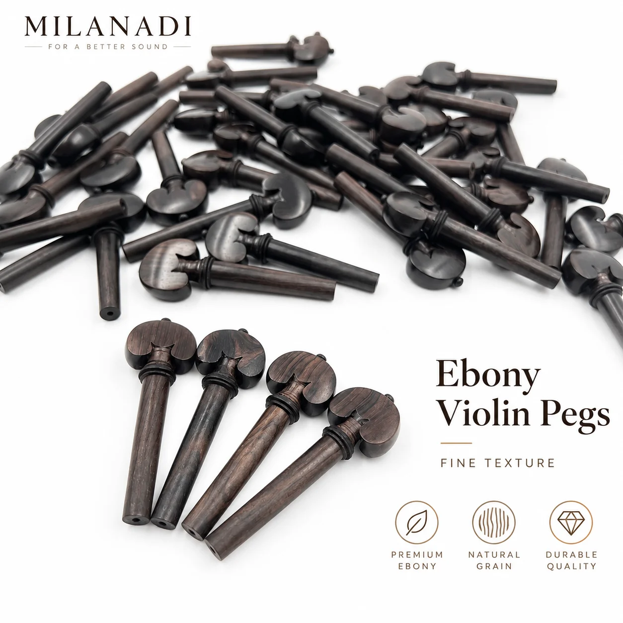 20pcs Natural Ebony Violin Pegs Pins Inlay Callar,4/4 Full Size Violin String Tuning Keys Winder,Violin parts accessories