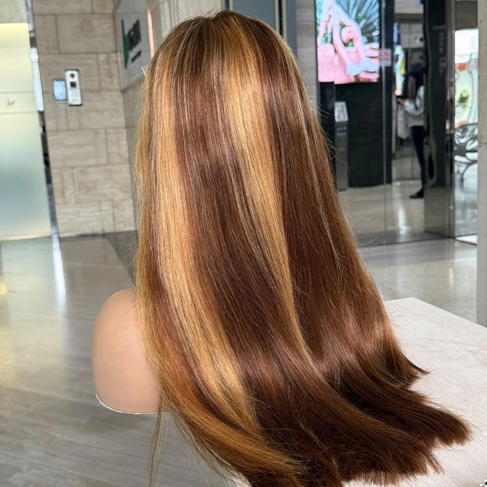 العظام مستقيم الفيتنامية مستقيم شعر بشري سميك الباروكات 350% الكثافة 5x5 الدانتيل إغلاق تسليط الضوء على P4/27 اللون الطبيعي للنساء #3