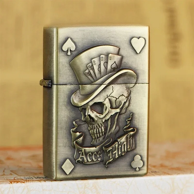 2025 new three-dimensional relief gasoline lighter, high-end bronze brushed stainless steel lighter, smoking accessories