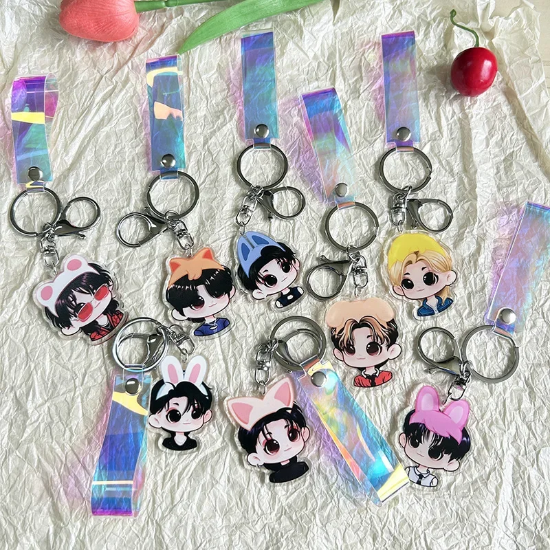 Felix Bang Chan Hwang Hyun Jin Chang-Bin Popular Korean Idol Boy Group Peripheral Laser Strip Acrylic Double-sided Keychain