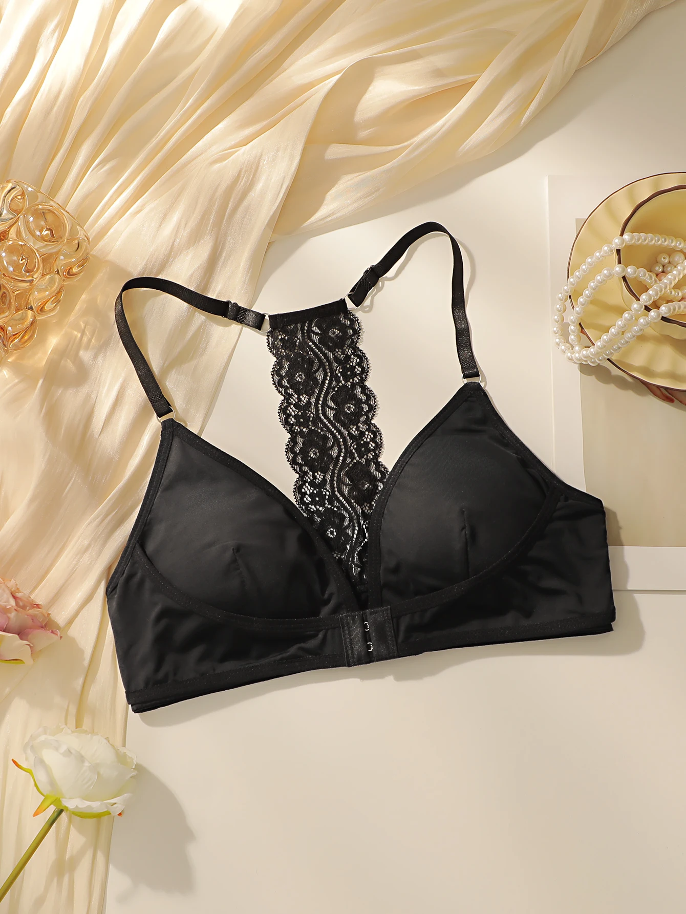 Women's front buckle triangular cup detachable cup bra without steel ring gathering push up breathable underwear MR2726