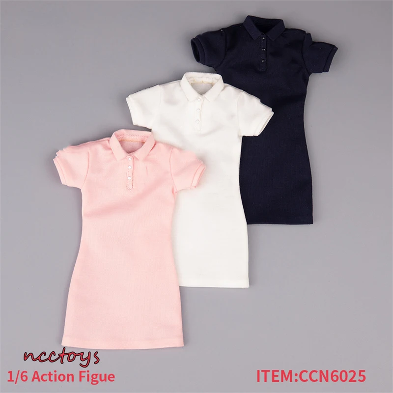 CCN6025 1/6 Scale Female Soldier Trend Short Sleeve Polo Collar Dress Clothes Accessory Fit 12