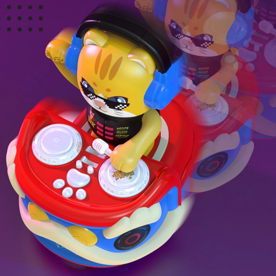 Electric DJ Cat Disc Maker with Cool Sound And Light Swing Universal Driving for Kids Halloween & Christmas Gifts