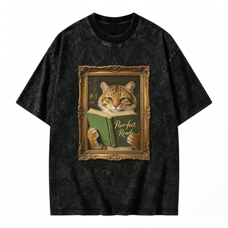 Korean Style Vintage Washed Short Sleeves T-shirt Go Get Em Tiger Graphic Tee Top Men Women Loose Fit Streetwear Casual Tee