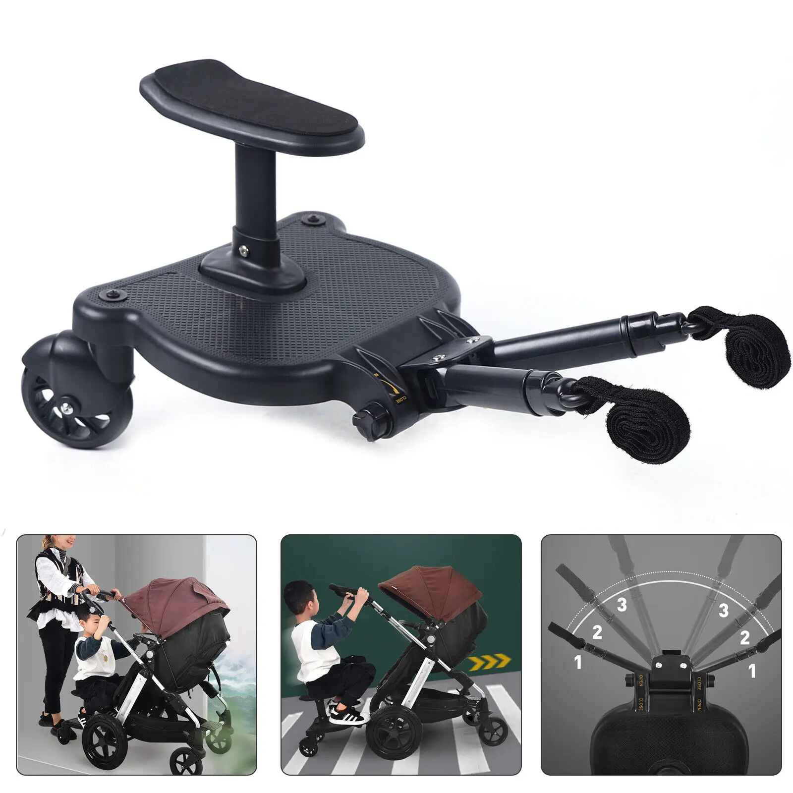 Universal Stroller Pedal Adapter Second Child Prams Auxiliary Trailer Twins Scooter Hitchhiker Kids Standing Plate W/ Seat 25Kg