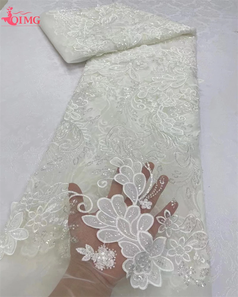 OIMG 2024 African Nigerian High Quality Embroidery Lace Fabric French Tulle Wedding Party Dress Water Soluble Sequins 5Yards