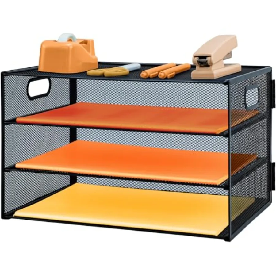 3 Tier Letter Tray Paper Organizer with Handle Desk Paper Organizer Tray, Desktop File Folder sorter Holder for Home Office Sch